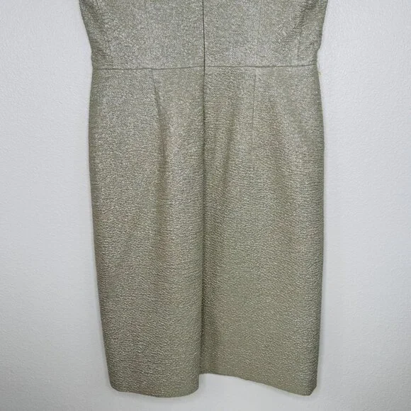 ESCADA Jacquard Metallic Sheath Dress Light Sand Shoulder Details SZ 40 /US 10 - Picture 8 of 14